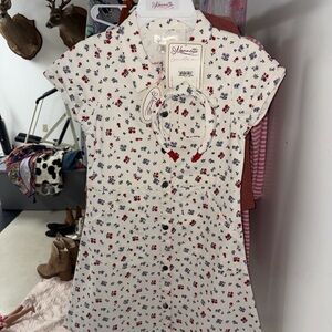 Nannette Cream Floral Button-Front Dress with Red & Navy Blossoms